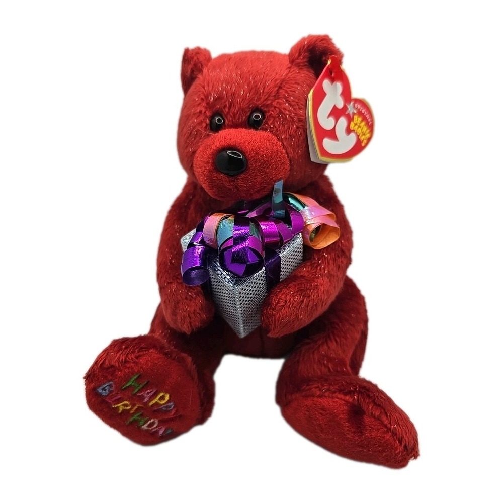 2004 Ty Beanie Baby "Happy Birthday" Retired Red Birthday‎ Bear BB13